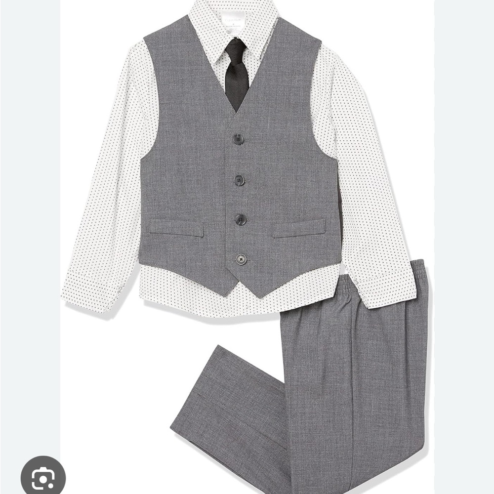 Boys Gray Vest and Pants Set with White Shirt